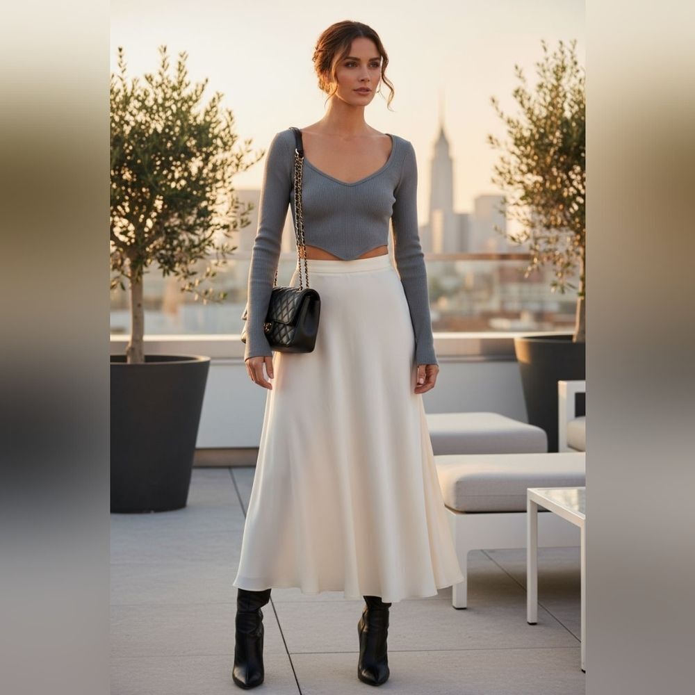 Zara Gray Ribbed Crop Top - Picture 2 of 11